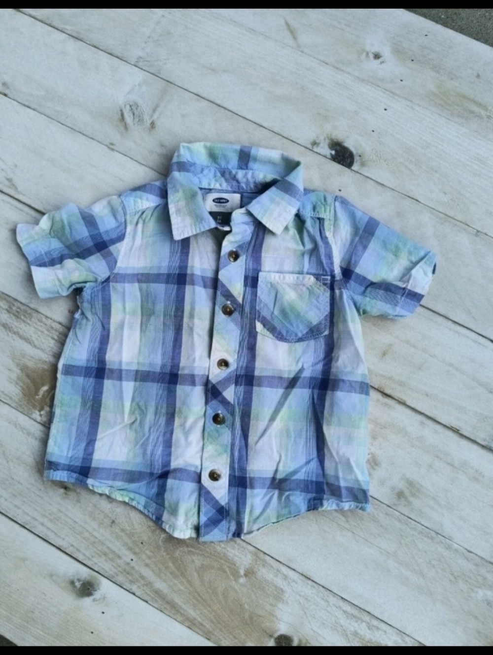Old Navy Toddler Boys Plaid Button Up Flannel Shirt Short Sleeve Size 3T Blue